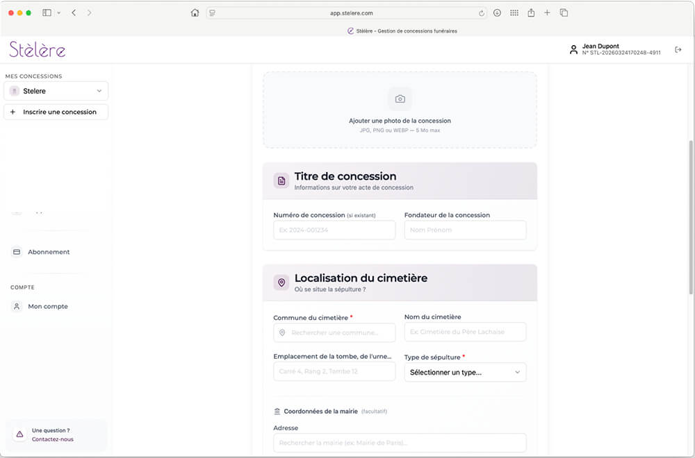 Etape suivante pour inscription et gestion de sa concession funéraire sur Stèlère